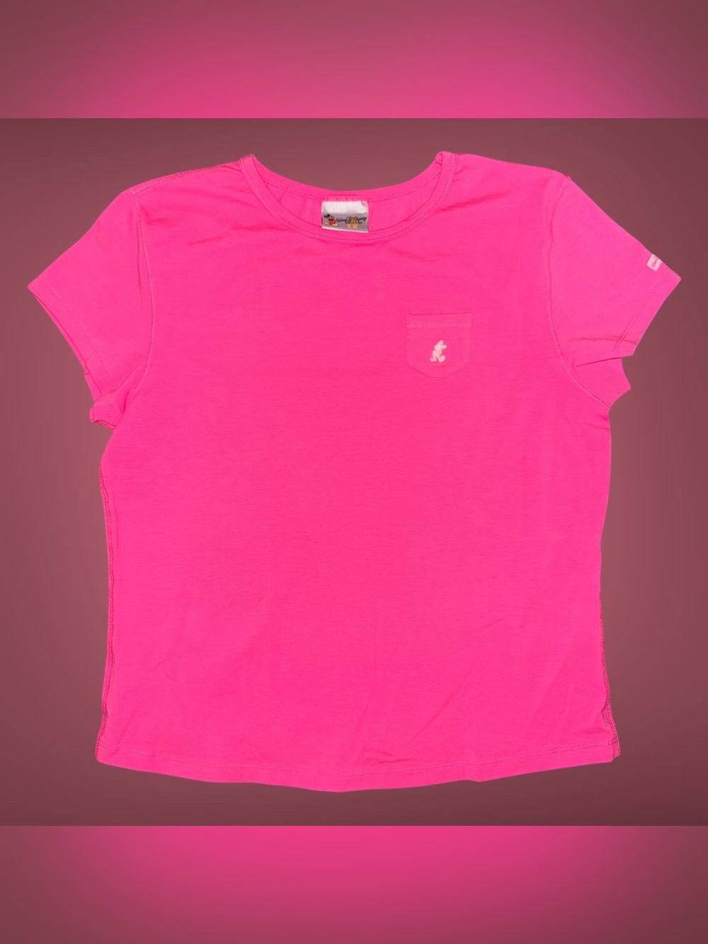 Disney Parks "Ladies XL" Hot Pink Embroidered Mickey Mouse Pocket T-Shirt (NWT)